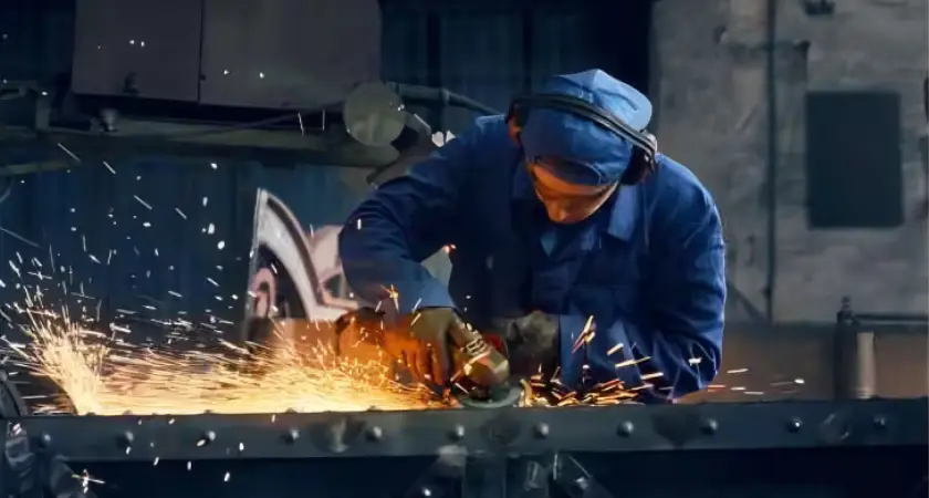 Profissional trabalhando na unidade metalúrgica da 7Ball